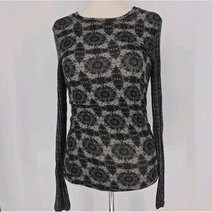 BCBGMAXAZRIA Sheer Long Sleeve Top Women's M Abstract Print Stretch Blouse